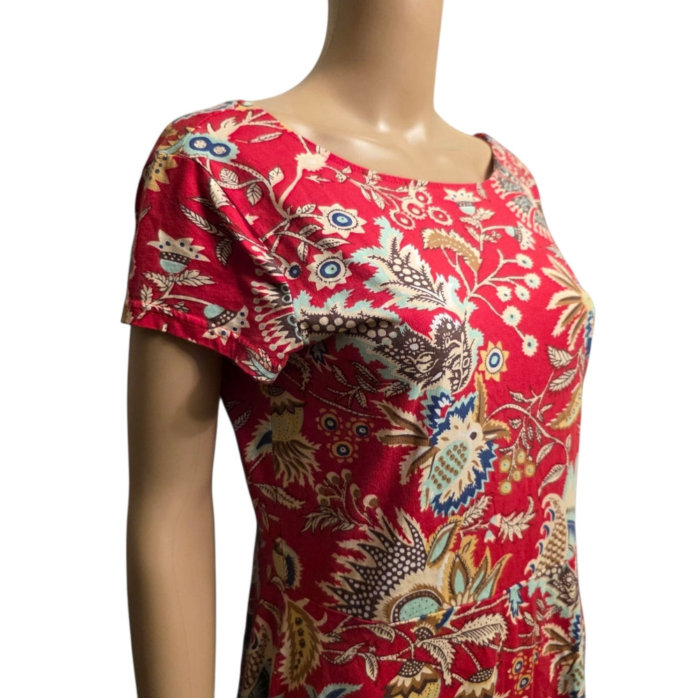 Chaps Red Floral Short Sleeve Fit n Flare Dress Size L - Picture 3 of 10